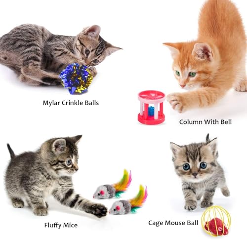 AILUKI 35 PCS Cat Toys Kitten Toys Assortments,Variety Catnip Toy Set Including 2 Way Tunnel,Cat Feather Teaser,Catnip Fish,Mice,Colorful Balls and