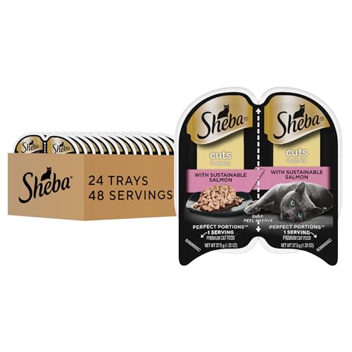 Sheba Perfect Portions Wet Cat Food Cuts in Gravy, Cat Food Wet Recipe, Sustainable Salmon Entree, 2.6 oz. Twin-Pack Trays (24 Count, 48 Servings)