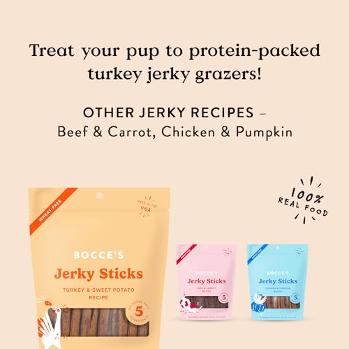 Bocce's Bakery Jerky Stick Dog Treats, Wheat-Free, Made with Limited-Ingredients, Baked in The USA with No Added Salt or Sugar, Natural