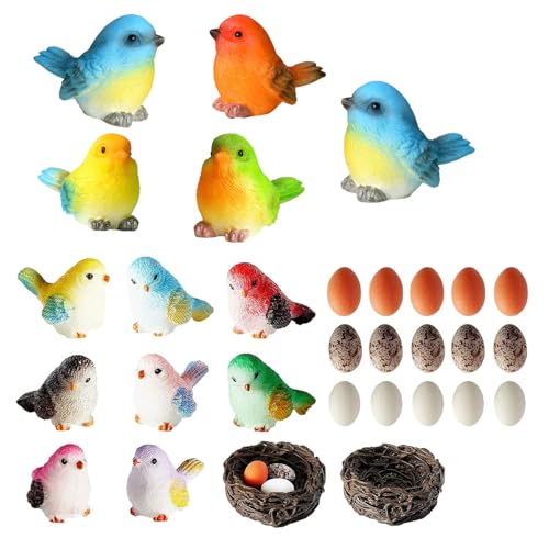 Jetec 30 Pieces Garden Accessories Bird Decorative Figurines Miniature Bird Figurines for Garden, Dollhouse Miniature, Cake Topper, Micro Landscape