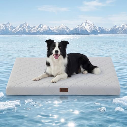 ZOMISIA Cooling Dog Bed for Crate, Q-Max>0.5 Cooling Mat with Removable Washable Cover, Orthopedic Egg Crate Foam Summer Pad for Extra Large Dogs