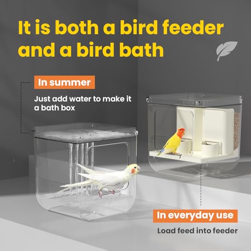 No Mess Automatic Bird Feeder,Multifunctional Parrot Seed Feeders,Transparent Seed Food Container,Bird Cage Accessories for Canaries Budgies