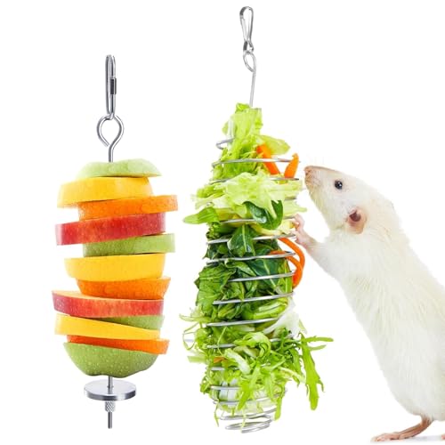 2Pcs Rat Enrichment Toys, 304 Stainless Steel Rat Foraging Toy for Fruit Vegetable Holder, Fancy Mice Cage Accessories Puzzle Toy, Hanging Rodent