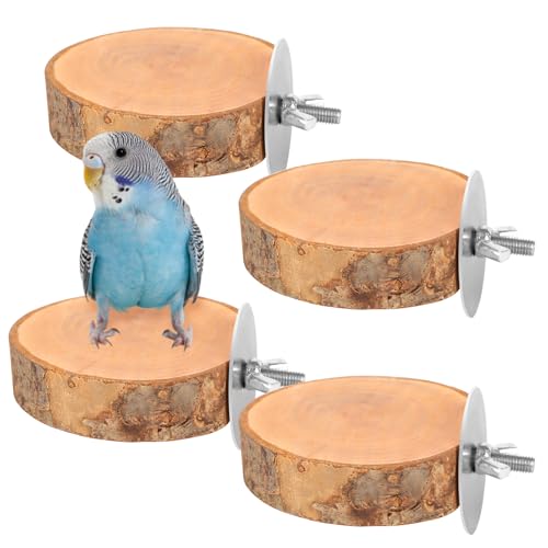 4PCS Natural Wood Round Bird Perch Platform for Cage - Parrot Perch Stand for Conures, Cockatiels, Budgies, Lovebirds, Parrotlets, Small Bird Cage