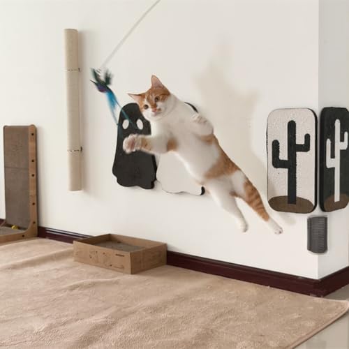 miwoowim Interactive Cat Toys for Indoor Cats - 35'' Steel Wire and 6PCS Feather Bird Refills,Teaser Toy,Cat Wand Toy,Feathers & Bells, Realistic