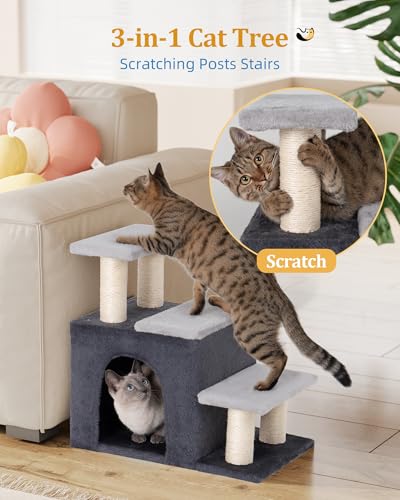 Aechonow 3-in-1 Pet Stairs for Cats, Dog Steps for Small Doggie Rabbits, 6.29''Depth Cat Stairs, Indoor Cat Ladders for High Bed for Pet's Joints, 1