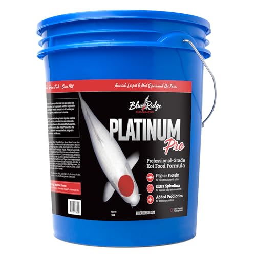 Blue Ridge Koi Fish Food 14lb - Koi Food 3/16” Platinum Pro Formula Goldfish Food, Premium Fish Food for Ponds, Ponds Fish Food, Floating Pond Pellet