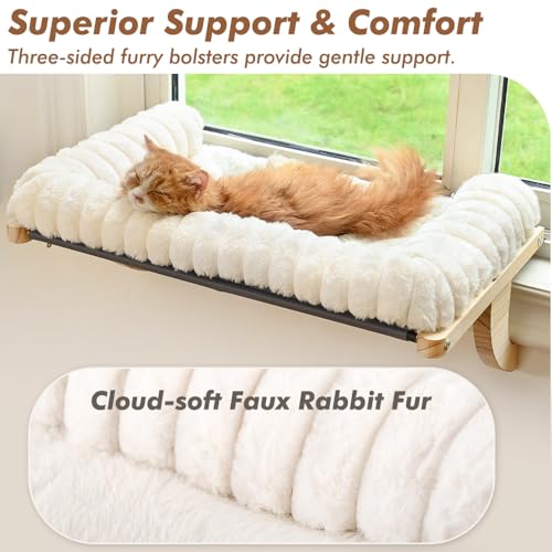 Cloud-Soft Cat Window Sill Perch with Zipper Designed Cushioned Bed, Supportive Cat Window Seat with Premium Solid Wood & Sturdy Metal Frame, Pet