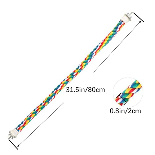 Bendable Fun Climbing Bird Cotton Rope Perch, Colorful Bungee Toy for Parrot, Bird Cage Accessories (31.5'' Metal Nut)