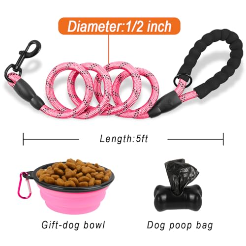 BARKBAY Dog Leashes for Large Dogs Heavy Duty Dog Leash 4/5/6 FT with Comfortable Padded Handle and Highly Reflective Threads for Medium Large Dogs