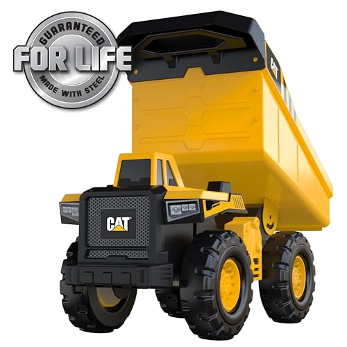 Cat Construction Toys, Steel Dump Truck 16" - Real Steel Body, Working Dump Bed, Oversize All-Terrain Wheels, Heavy-Duty Construction Vehicle for