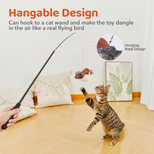 Potaroma Cat Toys Rechargeable Flapping Bird Sparrow, Lifelike Chirp Tweet, Touch Activated Kitten Toy Interactive Cat Exercise Toys for All Breeds