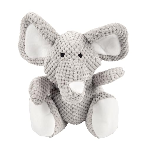 goDog Checkers Elephant Tough Plush Toy with Chew Guard Technology, Durable Checkered Fabric & Squeaker for Active Play, Gray, Large