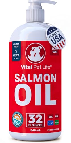 Salmon Oil for Dogs & Cats - Healthy Skin & Coat, Fish Oil, Omega 3 EPA DHA, Liquid Food Supplement for Pets, All Natural, Supports Joint & Bone