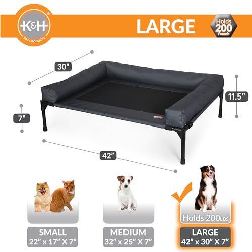 K&H Pet Products Bolster Dog Cot Cooling Indoor/Outdoor Elevated Dog Bed Hammock with Removable Bolster, Washable Mesh Cover, Raised Camping Bed for
