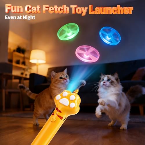 BABORUI Cat Toy Disc Launcher, Rechargeable Interactive Cat Fetch Toy Launcher with 8 Flying Discs, Flying Enrichment Toys for Indoor Bored Kittens