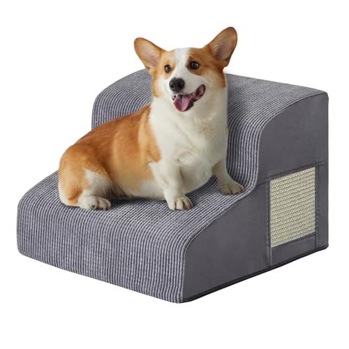 Dogs Steps for Bed, Dog Stairs for Small Dogs, 2-Step Dog Ramp for Bed, Couch, Sofa, and Chairs, Non-Slip Bottom Design, Cat Scratching, High Density