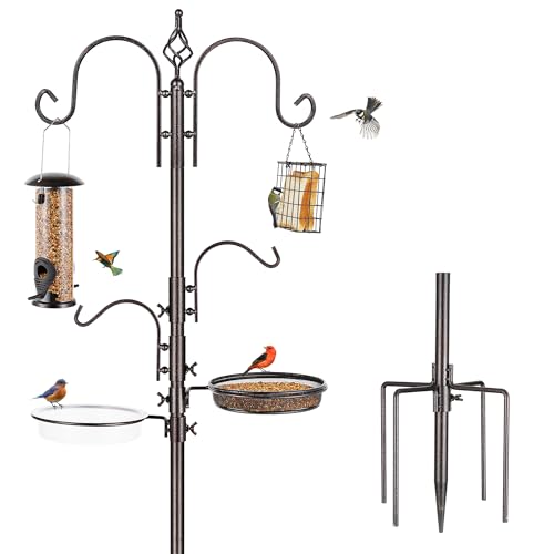 Deluxe Bird Feeding Station Kit With Multi Feeder Hanging Pole, Metal Suet Feeder, Bird Bath, Mesh Tray for Attracting Wild Birds and Planter Hanger