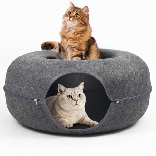 Cat Caves for Indoor Cats, Large Cat Tunnel for Multiple & Large Cats, Scratch Detachable Peekaboo Cat Cave Bed, Kitten Donut Kitty Hideaway Up to 45