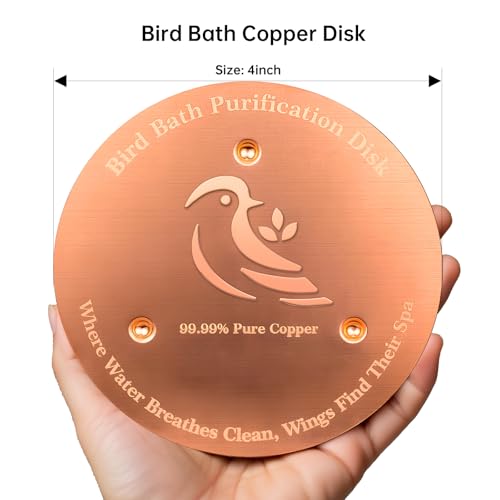 Bird Bath Copper Disk, Premium 0.6mm Sturdy 99.99% Pure Copper Disk for Bird Baths,Triple-Point Support Ensures Clean Water Year-Round, Compatible