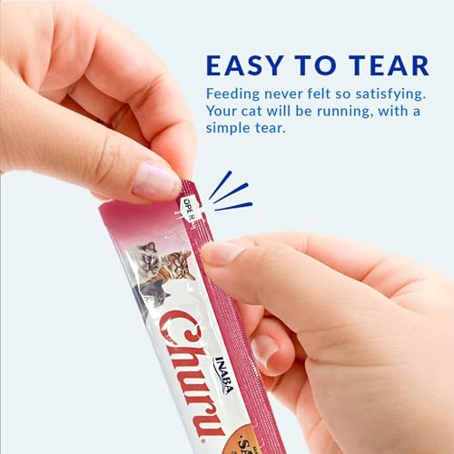 INABA Salmon Churu Cat Treats, Lickable, Squeezable Creamy Purée Cat Treat with Green Tea Extract & Taurine, 0.5 Ounces Each Tube, 20 Tubes, Scallop