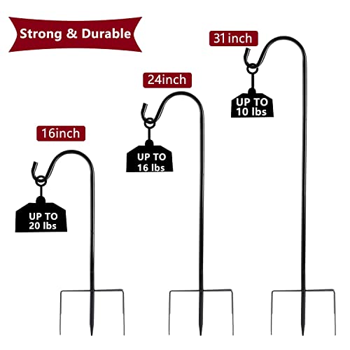EXCMARK 2 Pack Shepherd Hook Adjustable Height 31/24/16’’ 1/2 inch Thick Use at Weddings, Hanging Solar Lights, Lanterns, Bird Feeders, Metal Hanger