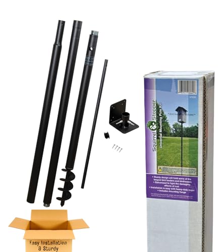 JCS Wildlife Universal Mounting Pole Kit for Bird Houses & Feeders, Heavy-Duty Steel Pole with Threaded Connections, Top or Side Mount, 55" Tall