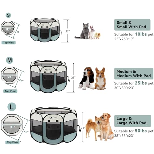 Siedihit Dog Cat Playpen, Puppy Pet Playpen Indoor for Small Dog Crate Tent Cage Outdoor, Portable Pop Up Dogs Enclosure Kennel with Carrying Case