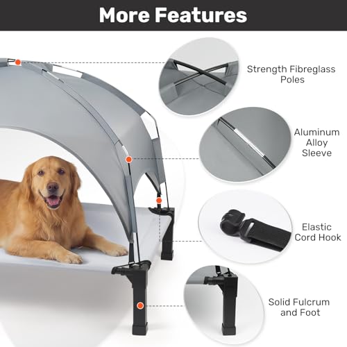 Heeyoo Elevated Dog Bed with Removable Canopy, Portable Dog Cot with Sun Protection Shade Tent, Raised Pet Cooling Cot Bed for Dogs, 42in