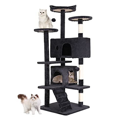 BestPet | 54" Cat Tree Tower | Dark Gray | Sturdy, Easy to Assemble, Multi-Level Activity Center with Sisal Scratching Posts, Condos, Perches