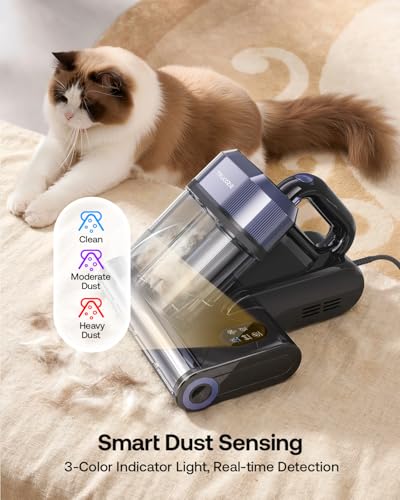 Mattress Vacuum Cleaner with 275nm UV-C Light & 149℉ Heat, 16Kpa Powerful Suction Bed Vacuum for Pet Hair & Dander, Smart Dust Sensor, Anion