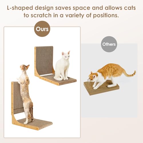EHEYCIGA 2-Pack Cat Scratcher, 25.6 Inch L-Shaped Cardboard Scratch Pad for Indoor Cats, Vertical Cat Scratching Board with Ball Toy, Furniture