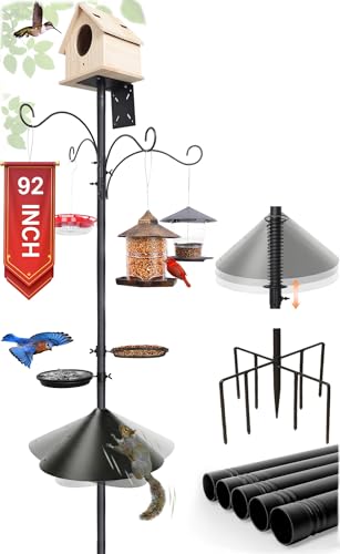 eWonLife 92 Inch Squirrel Proof Bird Feeder Pole with 9 Prongs Base, 1 Inch Dia Bird House Pole, Heavy Duty Bird Feeder Stand, Adjustable Shepherds