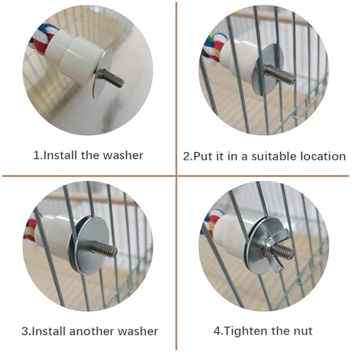 Bendable Fun Climbing Bird Cotton Rope Perch, Colorful Bungee Toy for Parrot, Bird Cage Accessories (31.5'' Metal Nut)