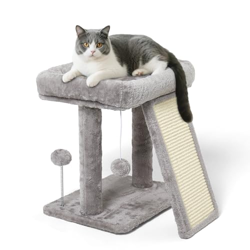17.1-inch Small Cat Tree Tower with Scratching Post for Indoor Cats,Light Grey