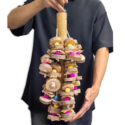 Extra Large Bird Parrot Toys- 19.7 inch Multicolored Natural Wooden Block Parrot Chewing Toy Suggested for Macaws cokatoos, African Grey and a