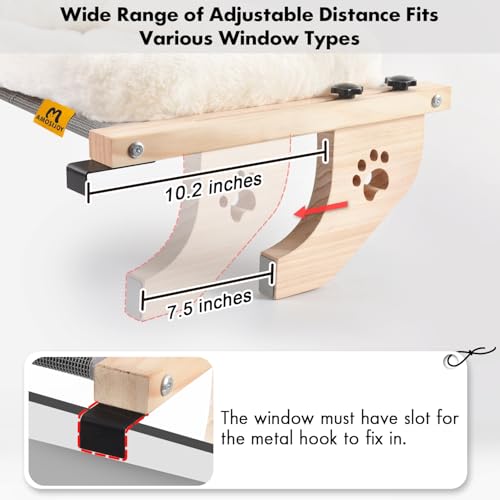 AMOSIJOY Cat Sill Window Perch Sturdy Hammock Seat with Cushion Bed Cover, Wood & Metal Frame for Large Cats, Easy to Adjust Windowsill, Bedside