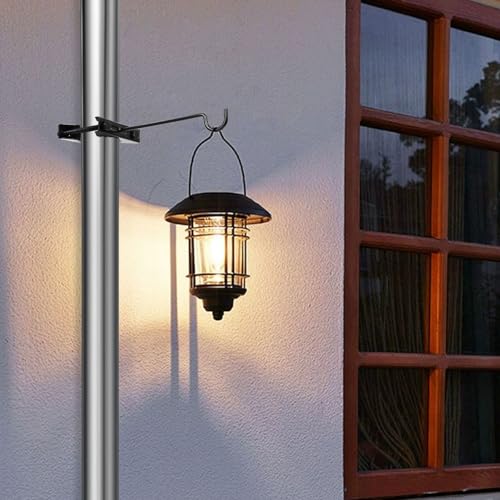 2 Pack Bird Feeder Hanger Hook, Metal Clamp-On Deck Hook for Railing Pole, Outdoor Hanging Bracket for Plant, Camping Lantern Rack, Windproof Tree