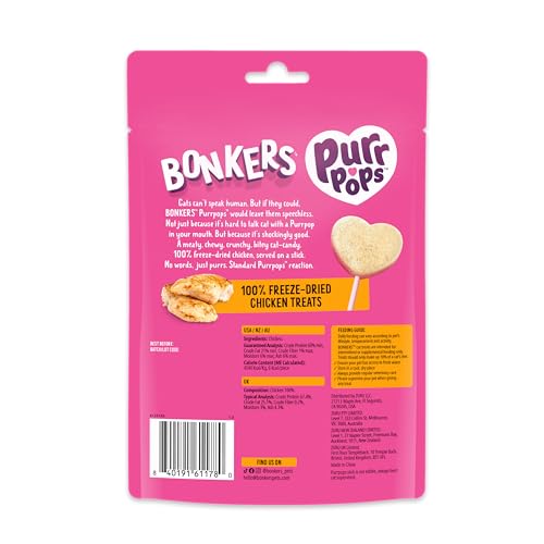 Bonkers Purrpops Freeze-Dried Chicken Flavored Lollipop Treats for Cats, 15 Pack