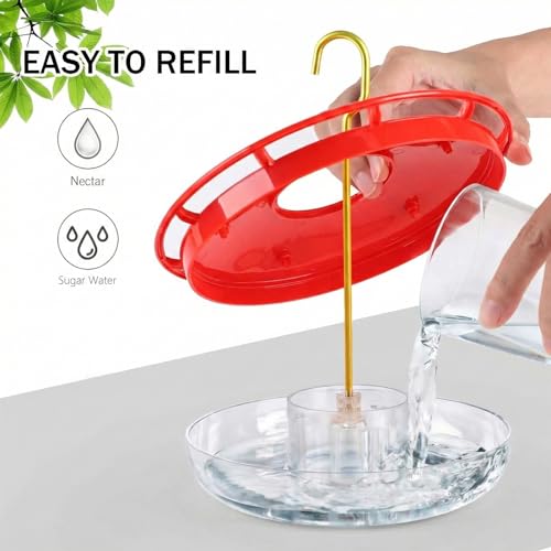 eWonLife 2 Pack Hummingbird Feeders for Outdoors, 16oz Leak-Proof Saucer Humming Bird Feeder with Integrated Ant Moat, Bee Proof 5 Feeding Ports