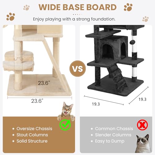SHA CERLIN 65in Larger Cat Tree Tower Condo for Indoor Kitties/Multi-Level Furniture Activity Center with Wide Base/Cozy Plush Cat