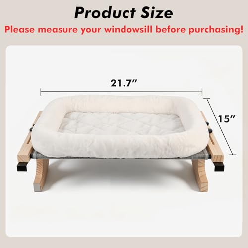 AMOSIJOY Cat Sill Window Perch Sturdy Hammock Window Seat with Cushion Bed Cover, Wood & Metal Frame for Large Cats, Easy to Adjust Cat Bed for Windowsill, Bedside, Drawer and Cabinet(Cushion Bed)