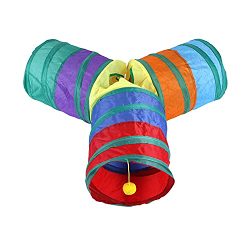 32Pcs Cat Toys Kitten Interactive Pet Toys Assortments, Foldable Rainbow Tunnel, Teaser Wand Fluffy Mouse Crinkle Balls Bell Play for Puppy Kitty (3