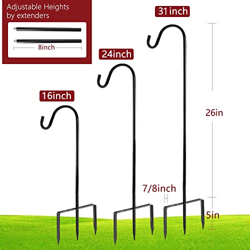 EXCMARK 2 Pack Shepherd Hook Adjustable Height 31/24/16’’ 1/2 inch Thick Use at Weddings, Hanging Solar Lights, Lanterns, Bird Feeders, Metal Hanger