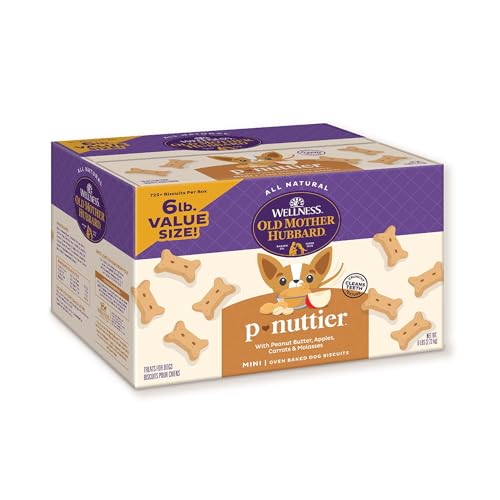 Wellness Old Mother Hubbard Classic P-Nuttier Dog Biscuits, Natural Training Treats, Peanut Butter Flavor, Mini Size, 6 lb Box