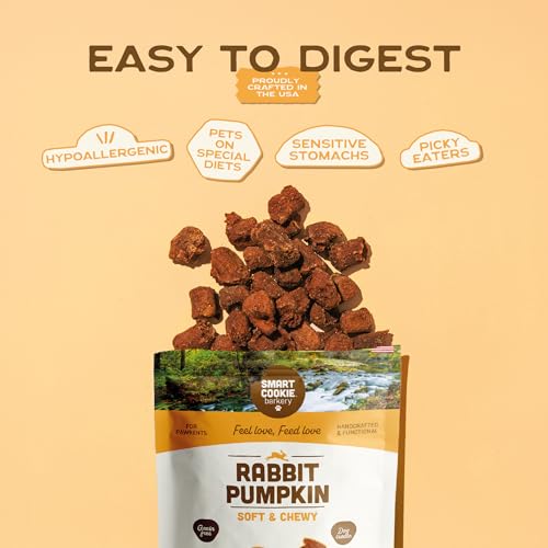 Smart Cookie All Natural Dog Treats - Rabbit & Pumpkin - Training Treats for Dogs & Puppies with Allergies, Sensitive Stomachs - Soft Dog Treats