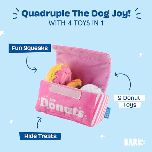 Barkbox Dog Toys – Barker’s Dozen Donuts Plush 4 in 1 Multi Part Interactive Dog Toy for Dogs & Puppies – Small