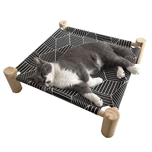 Pozico Cat/Dog Bed Hammock Cat Bed, Wooden Dog Elevated Indoor Outdoor Beds, Raised Cat Cots Furniture Pet Bed Puppy Bed Portable Breathable Mesh Cat