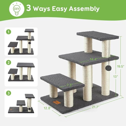 Pawque Dog Stairs & Cat Scratching Post Pet Steps for High Beds Couch, High-Strength Boards Holds up to 150 lbs for Indoor Small Cats Kittens Dogs