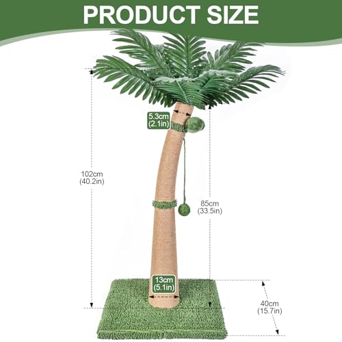 40'' Tall Cat Scratching Post Cat Tree, Curved Design Cat Scratcher Post with 3 Interactive Balls, Natural Sisal Rope Cat Scratching Posts for Indoor